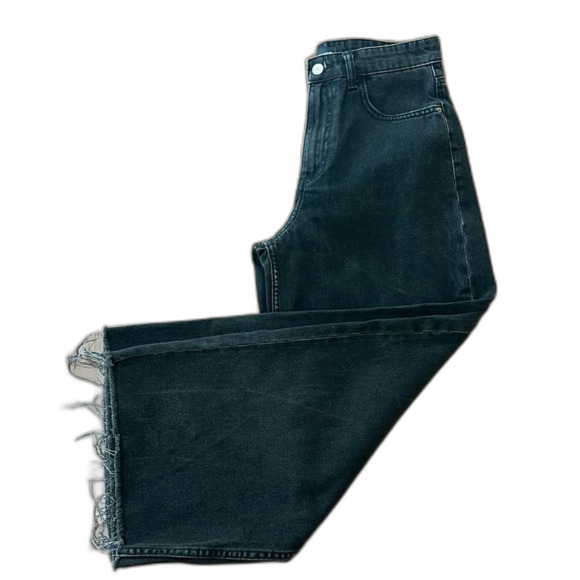 Zara High Rise Washed Black Culotte Jeans Raw Hem Wide Leg Rigid Denim Sz 6 - Picture 2 of 7
